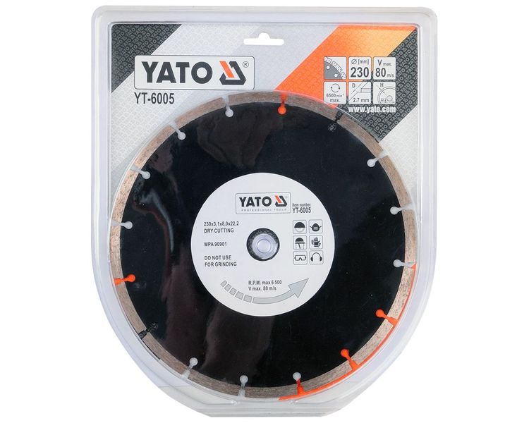 Диск алмазний сегментний 230 мм YATO YT-6005, 2.7×8 мм, 22.2 мм фото