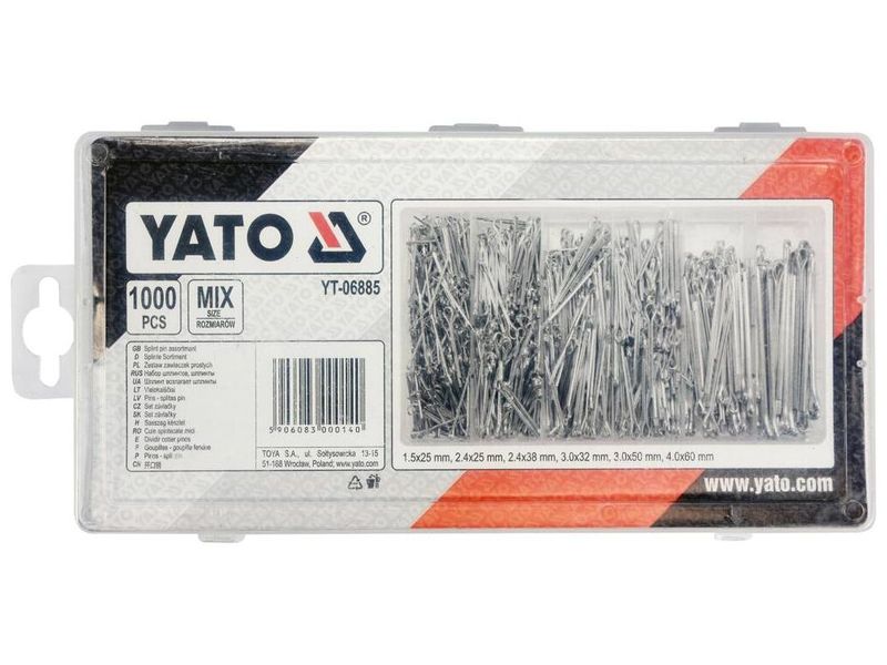 Шплинты прямые разных размеров YATO YT-06885, 1.5-4 мм, 1000 шт. фото