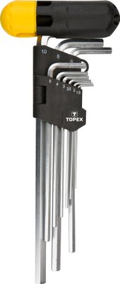 Набір шестигранних ключів з ручкою-тримачем TOPEX 35D962, HEX 1.5-10 мм, 9 шт, CrV фото
