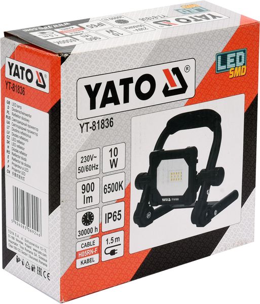 Прожектор світлодіодний переносний YATO 10Вт, 900лм, 6500К, 14 шт фото