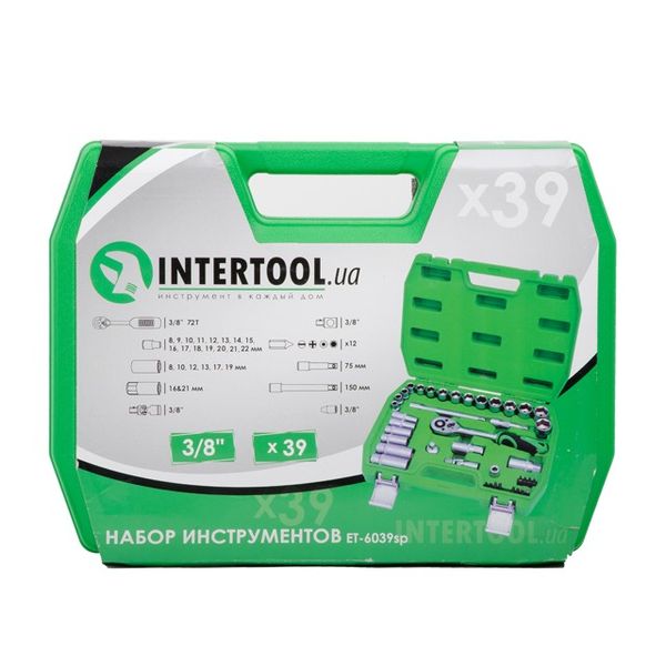 Набір інструментів INTERTOOL ET-6039SP, 3/8", М8-22 мм, 39 од фото