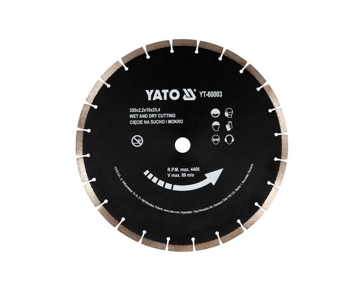Диск алмазный сегментный по бетону YATO YT-60003, 350х3.4х25.4 мм фото