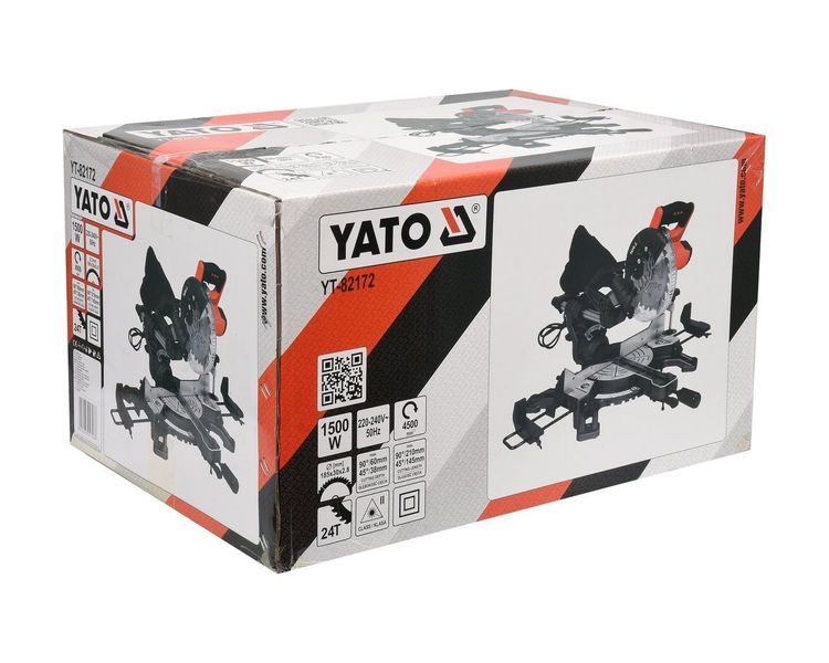Пила торцювальна YATO YT-82172 з протяжкою та лазером, 1.5 кВт, 185х30 мм фото