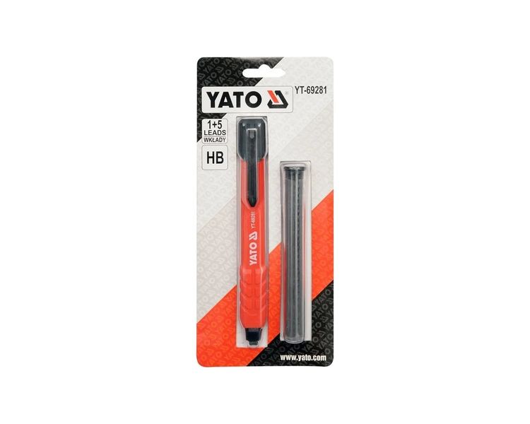 Олівець автоматичний для мулярських і столярних робіт YATO YT-69281, 6 стрижнів HB фото