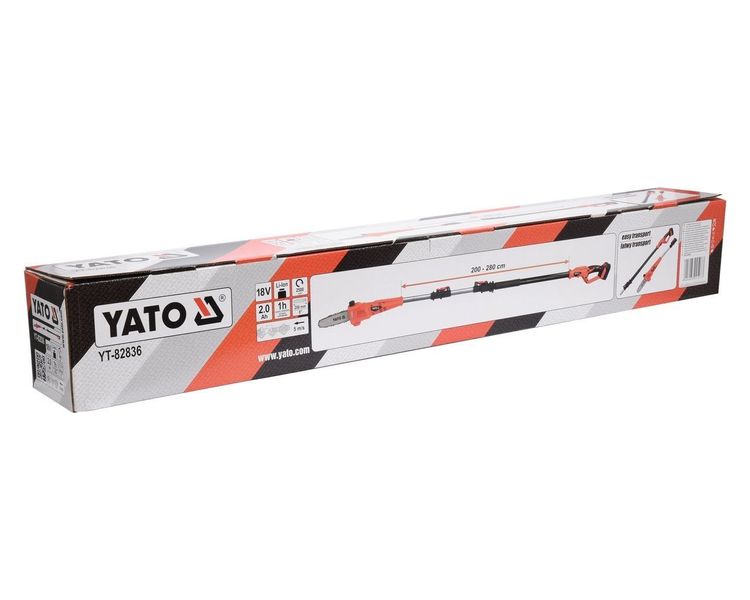 Пила цепная аккумуляторная YATO YT-82836 на штанге 2-2.8 м, 18В, 2Ач, шина 20 см фото