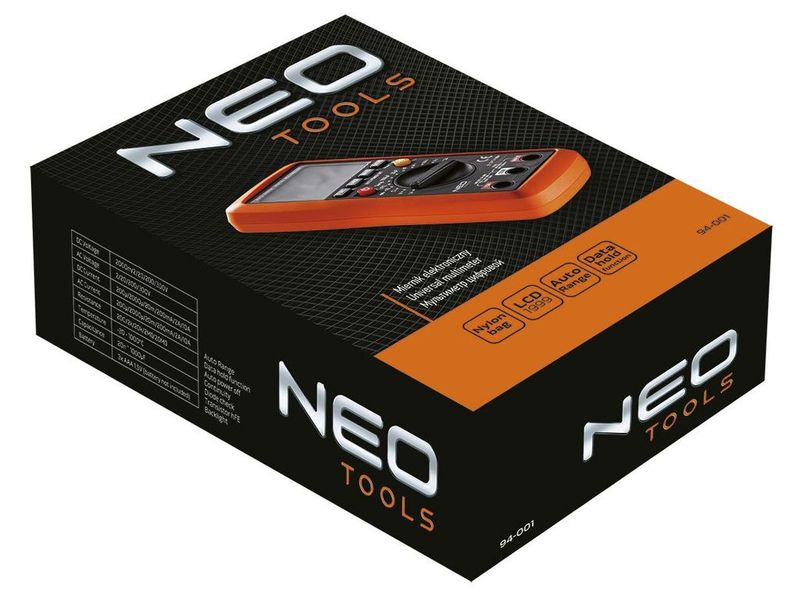Мультиметр цифровий NEO TOOLS 94-001, AC/DC до 300 В, до 10 А (до 1000 А з клемами) фото