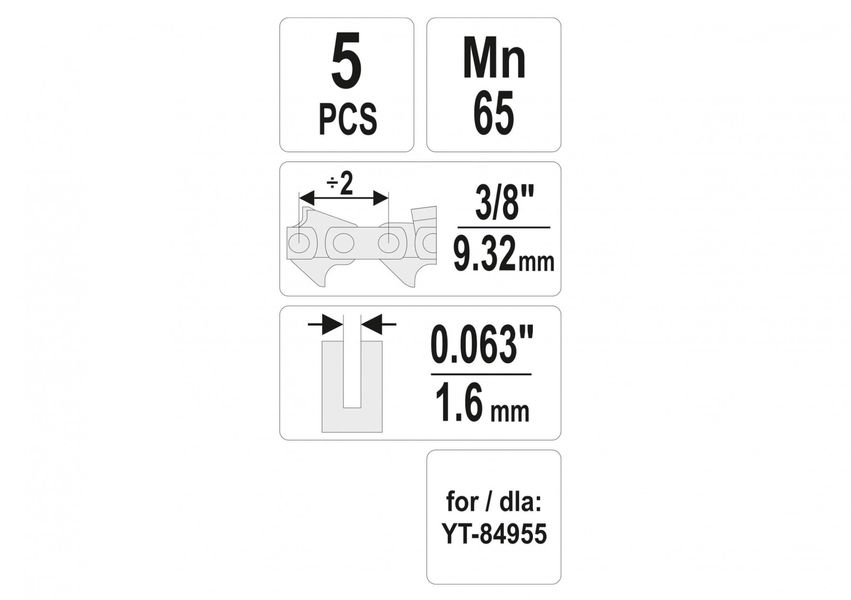 Запасні ланки для ланцюга з кроком 9.32 мм паз 1.6 мм YATO YT-84978, 5 шт фото