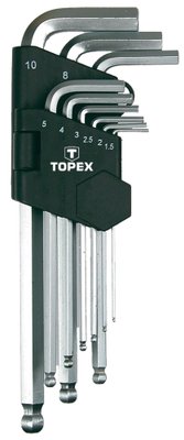 Набір шестигранних ключів з кулею TOPEX 35D957, HEX 1.5-10 мм, 9 шт, CrV фото