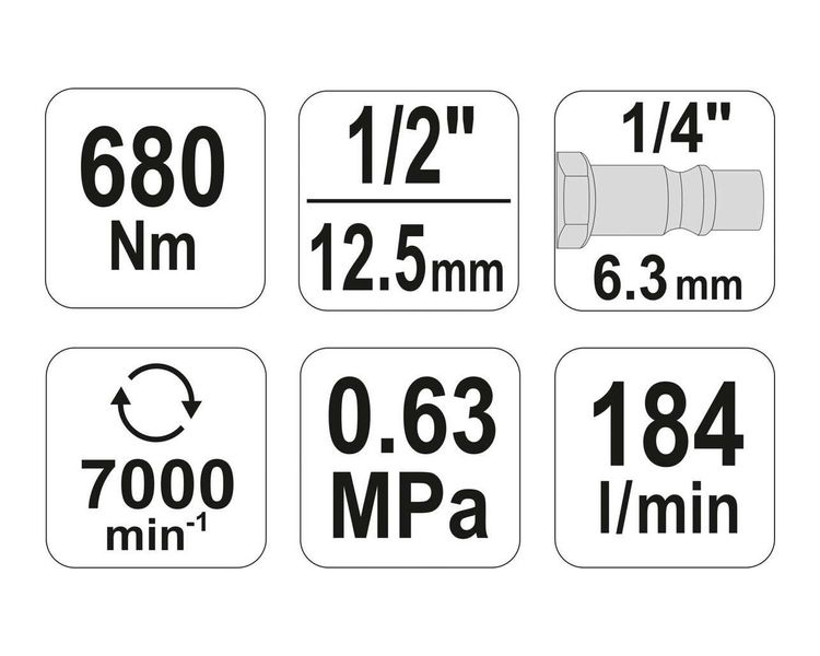 Гайковерт пневматический ударный 680 Нм YATO YT-09524, 1/2", 184 л/мин фото