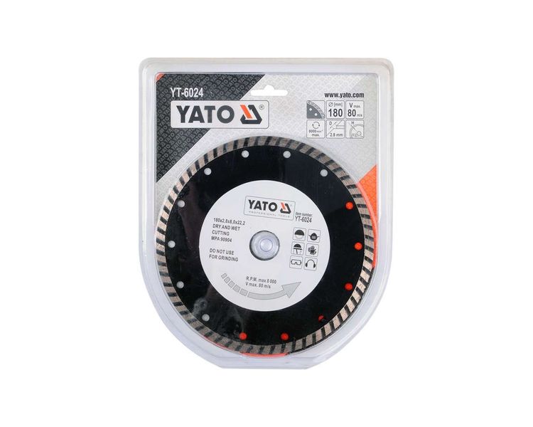 Диск алмазный "TURBO" 180 мм YATO YT-6024, 2.8х8.0 мм, 22.2 мм фото