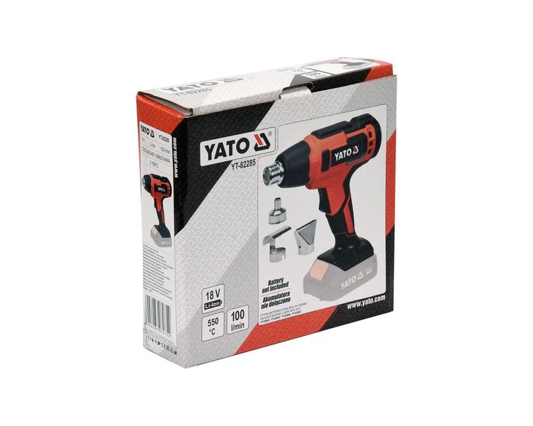 Фен технічний акумуляторний YATO YT-82285, 18В, 550 °C, 100 л/хв (корпус) фото