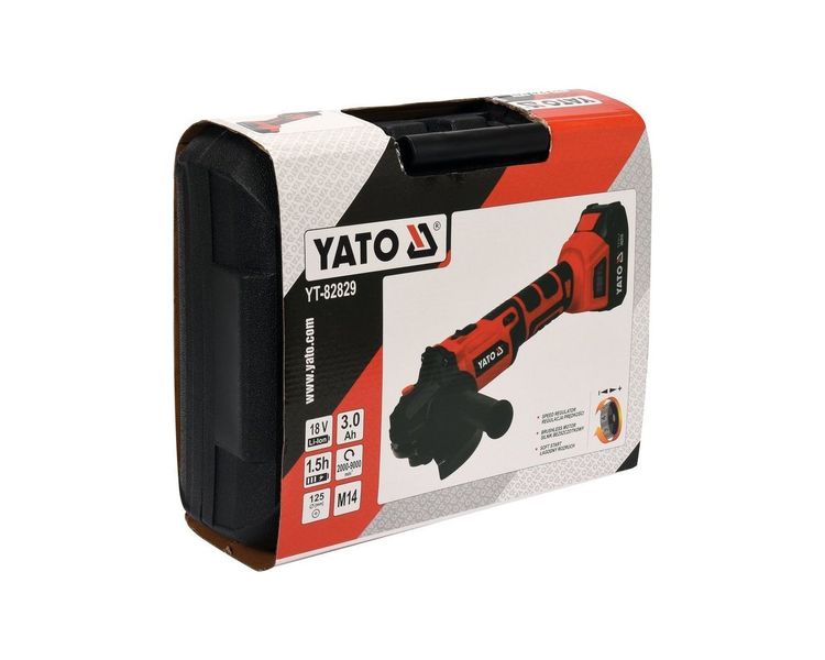 Шліфмашина кутова акумуляторна безщіточна 125 мм YATO YT-82829, 18В, 3Аг фото