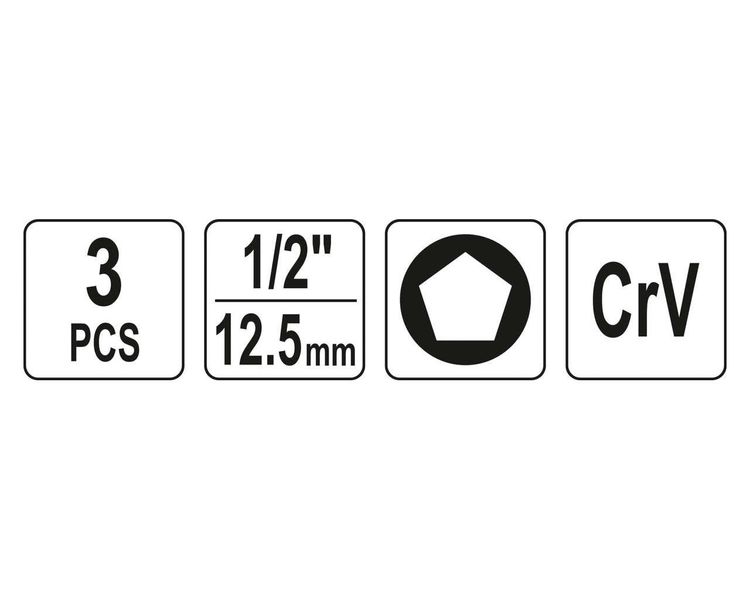 Головки п'ятигранні для гальмівної системи YATO YT-06807, 1/2", М10-М14-М19, 3 шт. фото