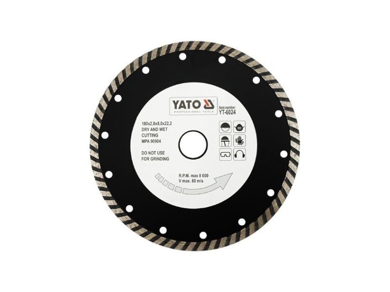 Диск алмазный "TURBO" 180 мм YATO YT-6024, 2.8х8.0 мм, 22.2 мм фото