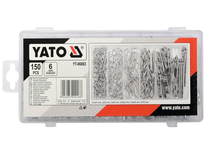 Шплинты волнистые разных размеров YATO YT-06883, 2.4-4 мм, 150 шт. фото