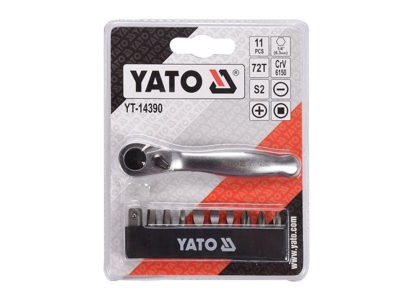 Набор насадок с трещоткой YATO YT-14390, 1/4", 25 мм, 11 шт фото