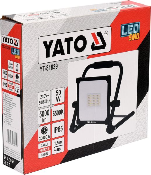 Прожектор светодиодный переносной YATO 50Вт, 5000лм, 6500К, 70шт фото