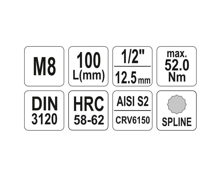Головка с двенадцатигранной насадкой SPLINE М8 YATO YT-04352, 1/2", 100 мм фото
