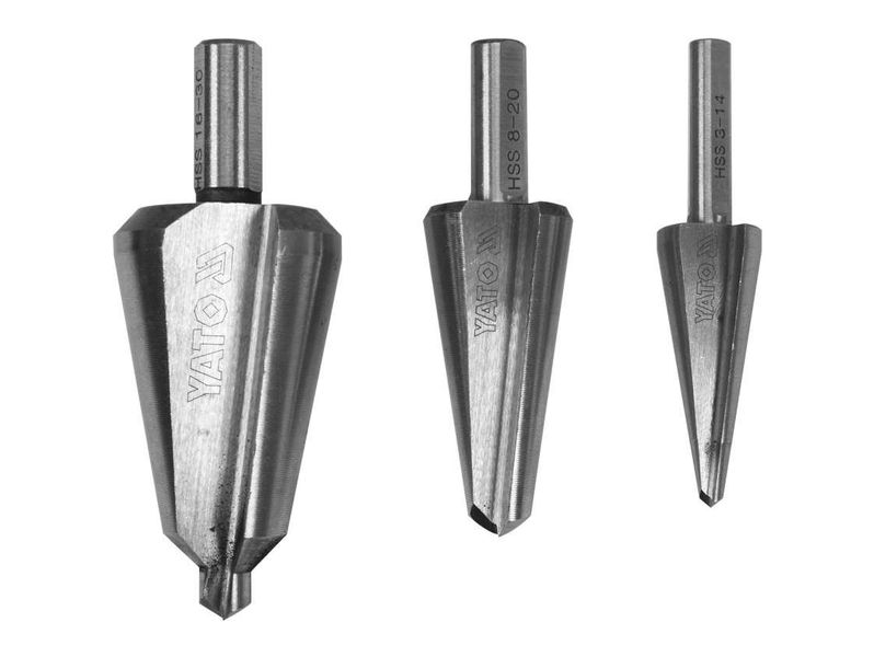 Набор конусных бесступенчатых сверл YATO YT-44730, 3-14, 8-20, 16-30 мм, 3 шт фото