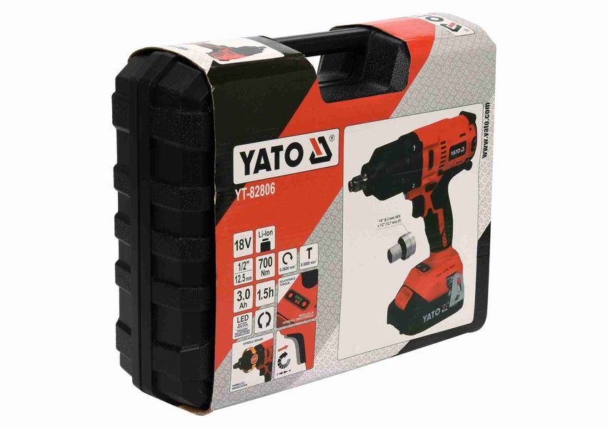 Гайковерт ударный аккумуляторный бесщеточный YATO YT-82806, 18В, 3Ач, 700 Нм фото
