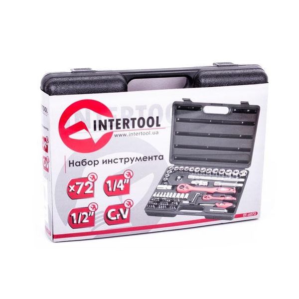 Профессиональный набор инструментов INTERTOOL ET-6072, 1/2-1/4", М4-27 мм, 72 ед фото