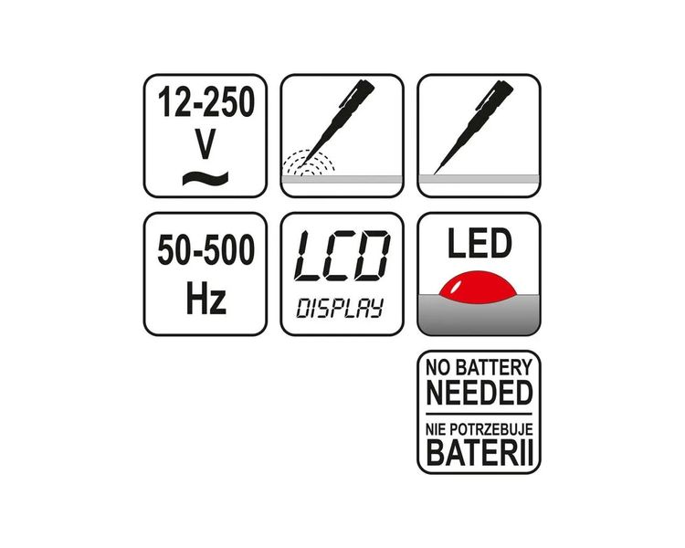 Індикатор напруги цифровий з LED індикатором YATO YT-2862, 12-250 В фото
