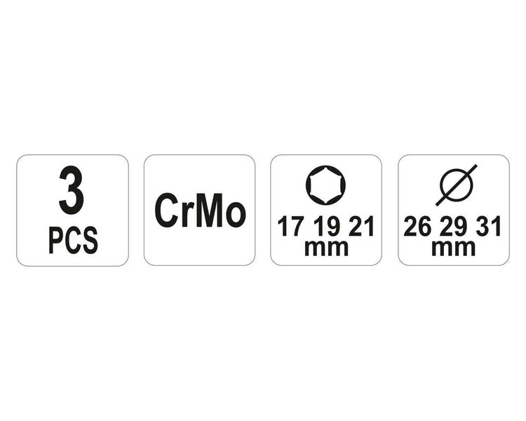 Головки ударні для литих дисків YATO YT-1056, 1/2", М17, М19, М21 мм, CrMo фото