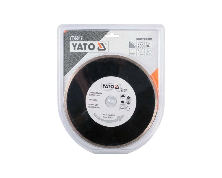 Диск для плиткоріза алмазний суцільний 200 мм YATO YT-6017, 2.2х5.3 мм, 25.4 мм фото