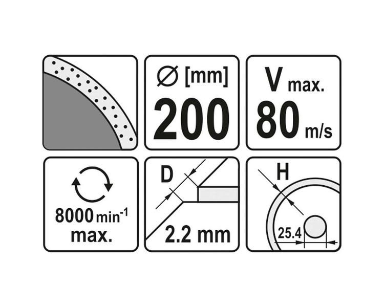 Диск для плиткореза алмазный сплошной 200 мм YATO YT-6017, 2.2х5.3 мм, 25.4 мм фото