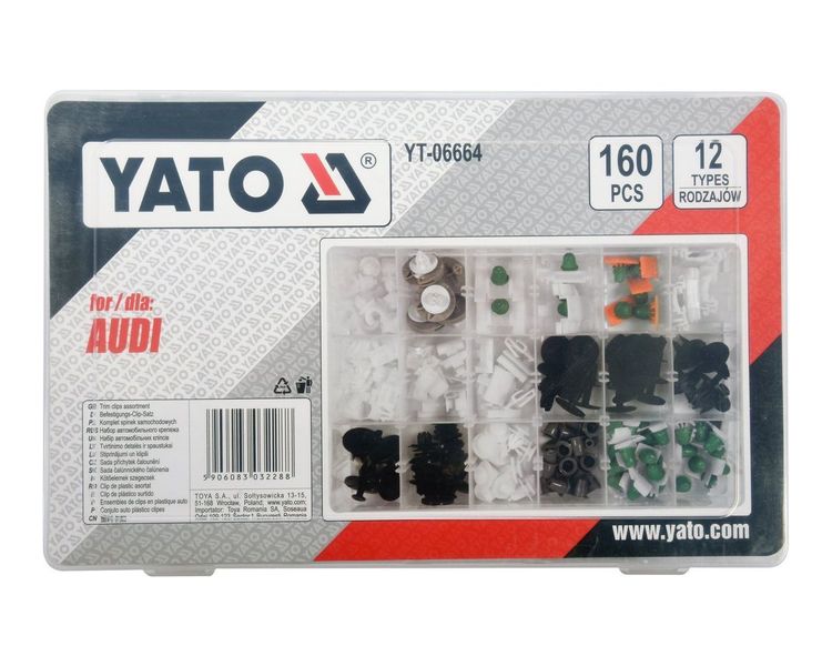 Кліпси для обшивки салону AUDI YATO YT-06664, 12 типів, 160 шт фото