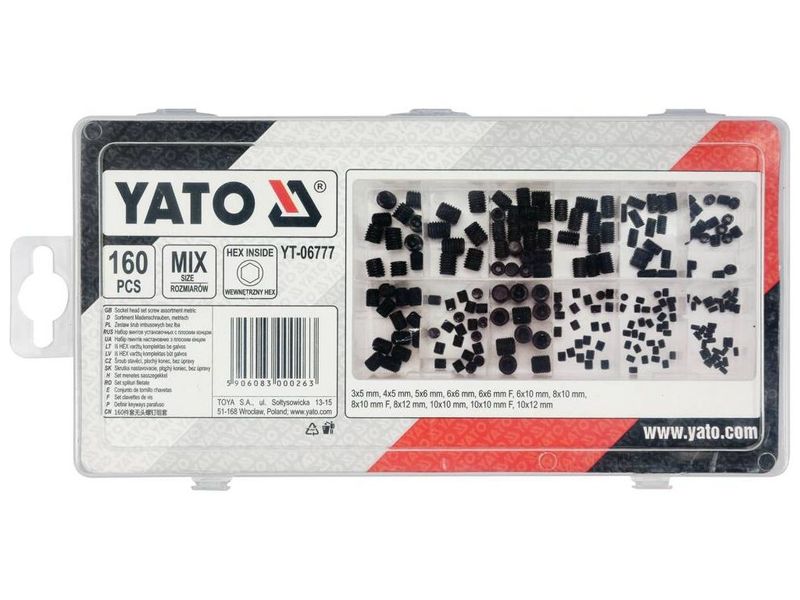 Гвинти без головки під шестигранник YATO YT-06777, набір 160 шт. фото