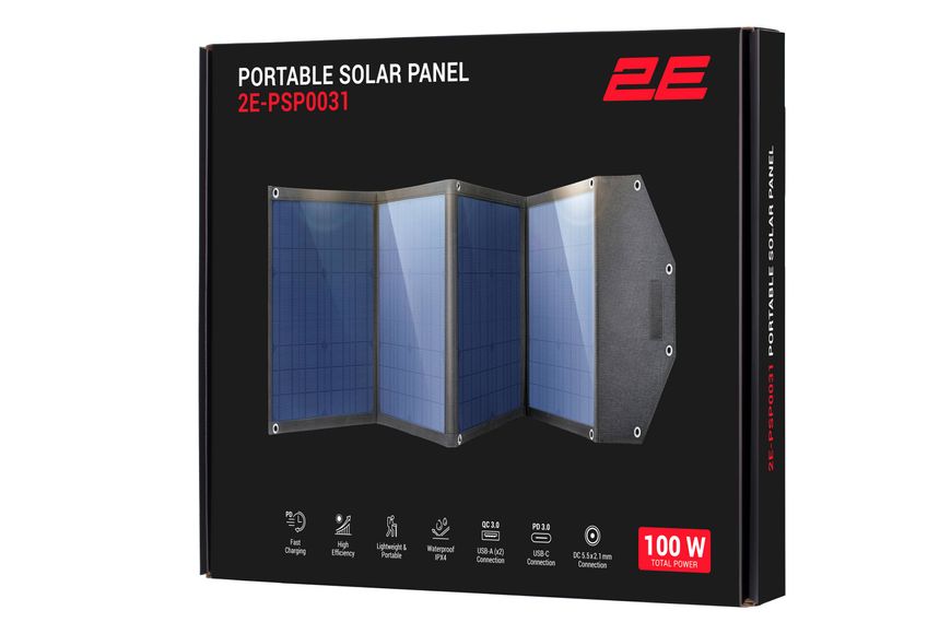 Сонячна панель портативна 100 Вт 2E PSP0031, DC, USB-С PD45W, USB-A 18W, USB-A 12W фото