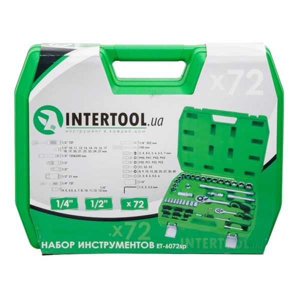 Набор инструментов INTERTOOL ET-6072SP, 1/2-1/4", М4-27 мм, 72 ед фото