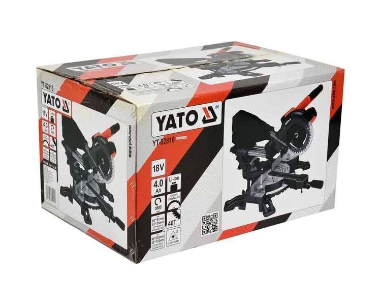 Пила торцовочная аккумуляторная YATO YT-82816, 18В, 4Ач, 185х30 мм фото