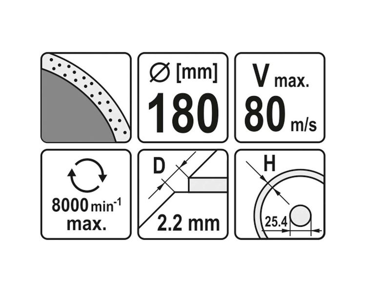 Диск для плиткоріза алмазний суцільний 180 мм YATO YT-6016, 2.2х5.3 мм, 25.4 мм фото