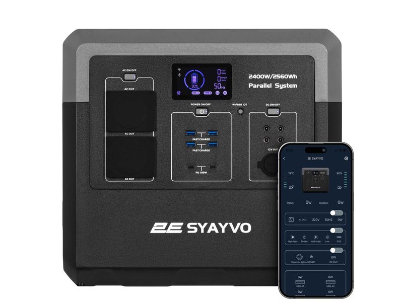 Акумуляторна електростанція 2400 Вт 2E-PPS24256 SYAYVO, акумулятор LiFePO4 2560 Вт/год, WiFi, Bluetooth фото
