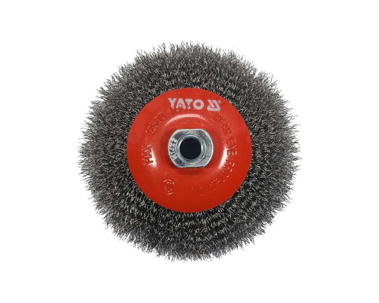 Щітка на КШМ конусна в рифленим нержавіючим дротом 125 мм YATO YT-47612 фото