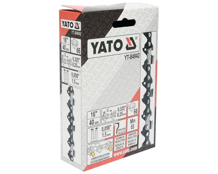 Ланцюг для бензопили YATO 16"(40 см), 66 ланок, крок 0.325", паз 1.5 мм фото
