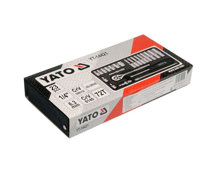 Набор инструментов YATO YT-14421, 1/4", М4-13 мм, 23 ед, метал. кейс фото