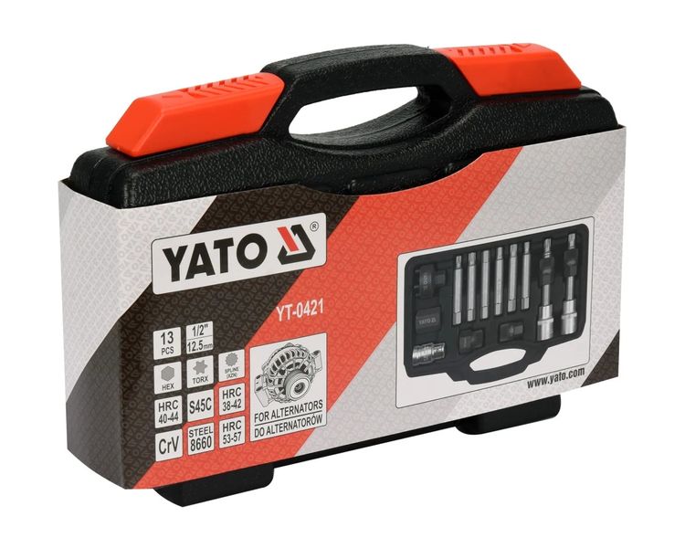 Набор для снятия генератора YATO YT-0421, 1/2", TORX-HEX-SPLINE, 13 ед. фото