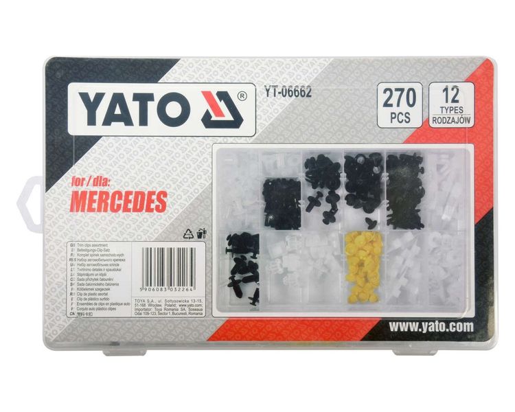 Кліпси для обшивки салону MERCEDES YATO YT-06662, 12 типів, 270 шт фото
