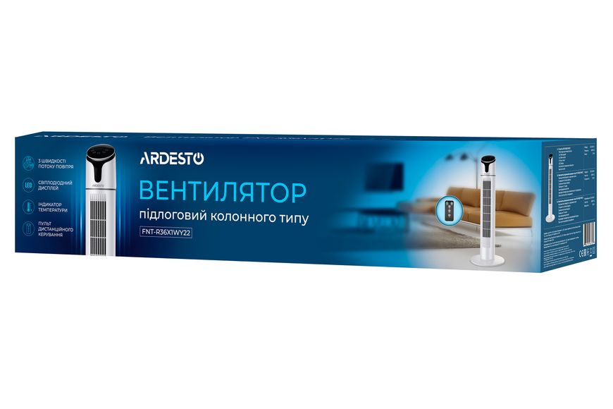 Вентилятор колонний 90 см Ardesto FNT-R36X1WY22, 50 Вт, 3 швидкості, 3 режими, обертання, таймер фото