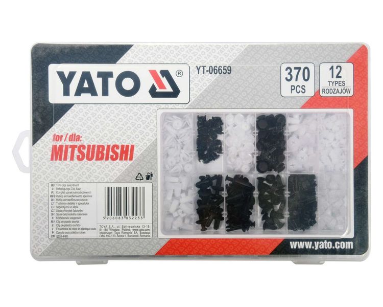 Клипсы для обшивки салона MITSUBISHI YATO YT-06659, 12 типов, 370 шт фото