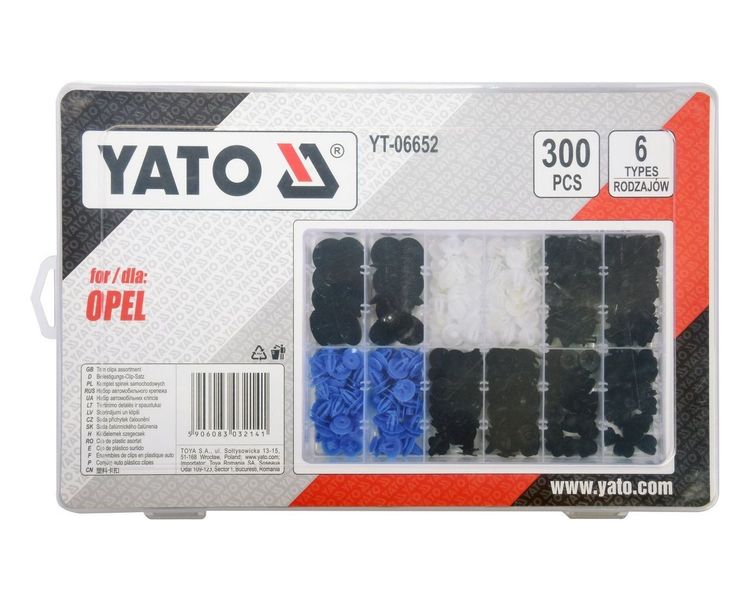Клипсы для обшивки салона OPEL YATO YT-06652, 6 типов, 300 шт фото