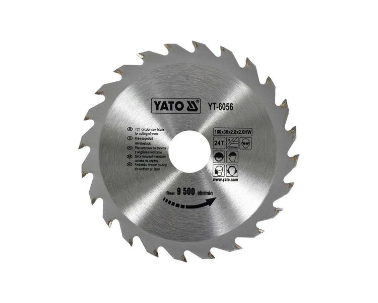 Диск пильний по дереву 160 мм 24 зуба YATO YT-6056, 30х2.8х2 мм, 9500 об/хв фото