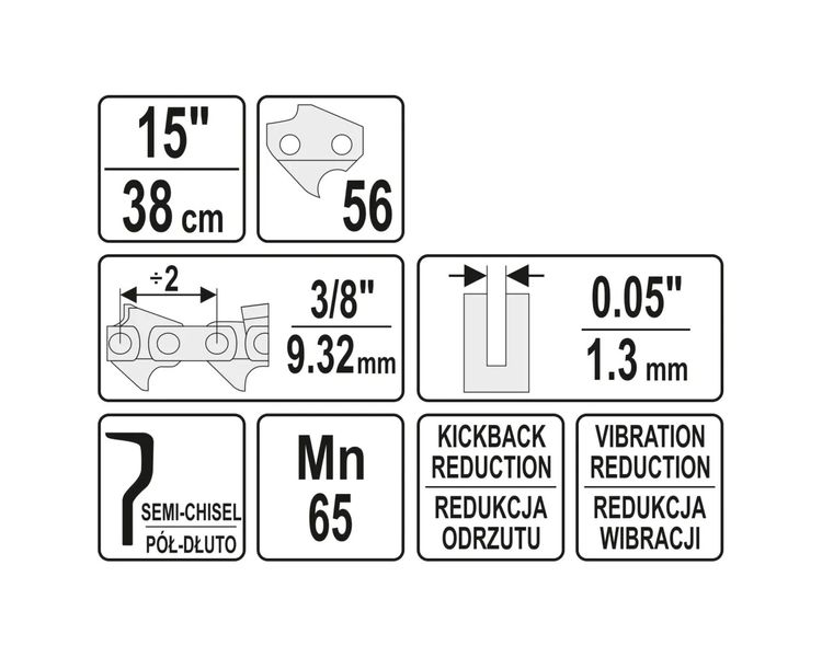 Ланцюг для бензопил YATO 15" (38 см), 56 ланок, крок 3/8" фото