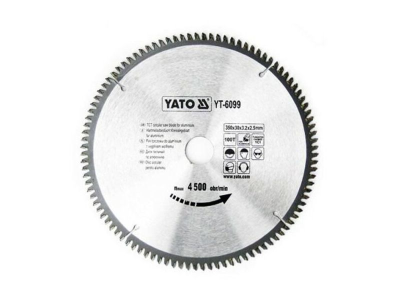 Диск по алюминию 350 мм YATO YT-6099, 100T, посадка 30 мм, 3.2x2.5 мм, 4500 об/мин фото