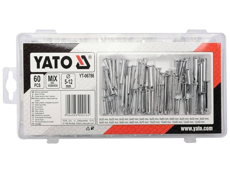 Штифты с отверстием под шплинт YATO YT-06786, 5-12 мм, 60 шт. фото