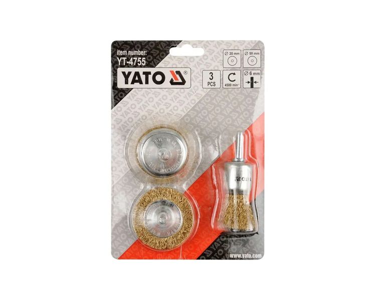 Набір зачисних латунованих щіток для дрилі YATO YT-4755, 20 мм, 2 шт х 50 мм, 3 шт. фото