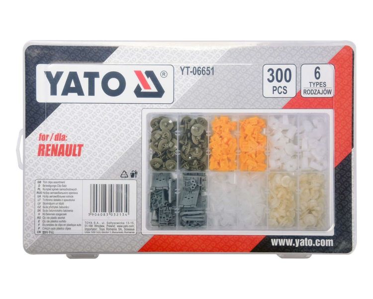Кліпси для обшивки салону RENAULT YATO YT-06651, 6 типів, 300 шт фото